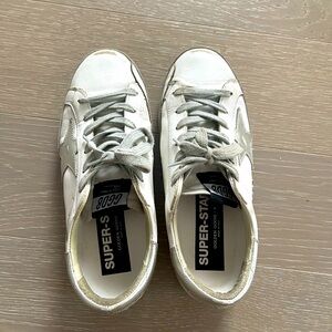 Golden Goose Deluxe Brand White and Silver Sneakers, US 7